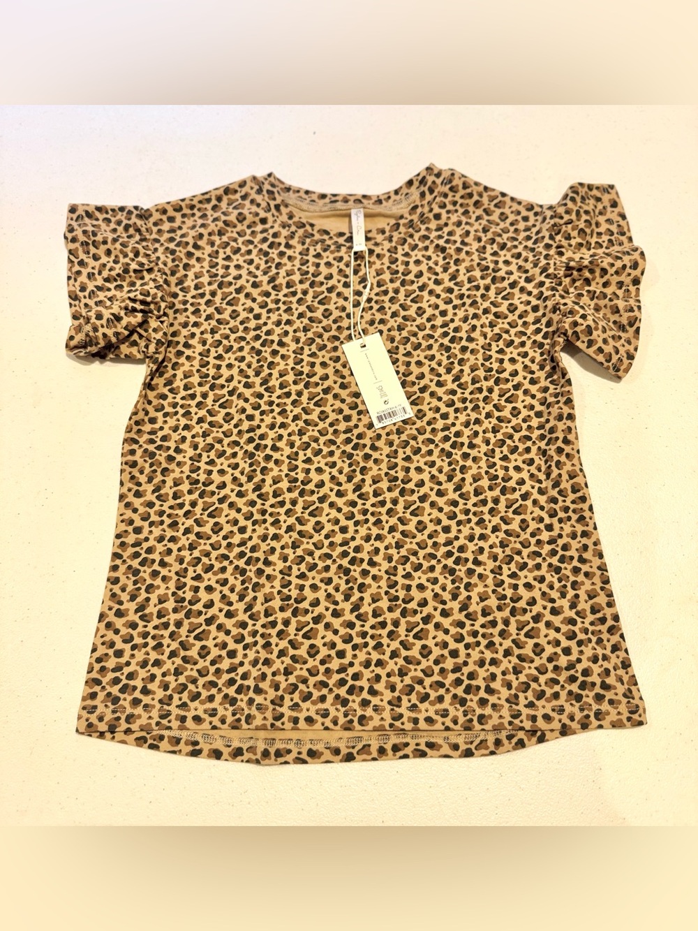 NWT Rylee + Cru Leopard Print Ruffle Sleeve Tee size 6-7y